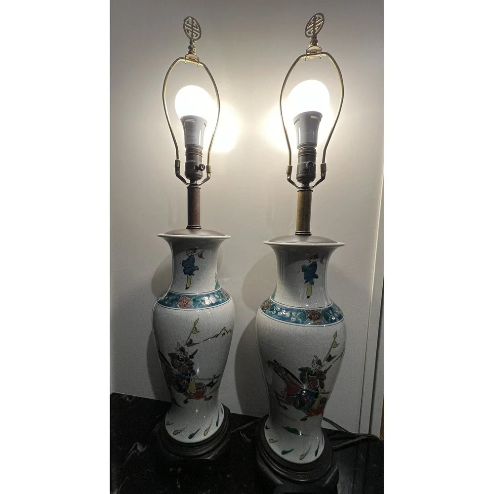 2 Vintage Large Frederick Cooper Samurai Table Lamps 3 Way 33.5